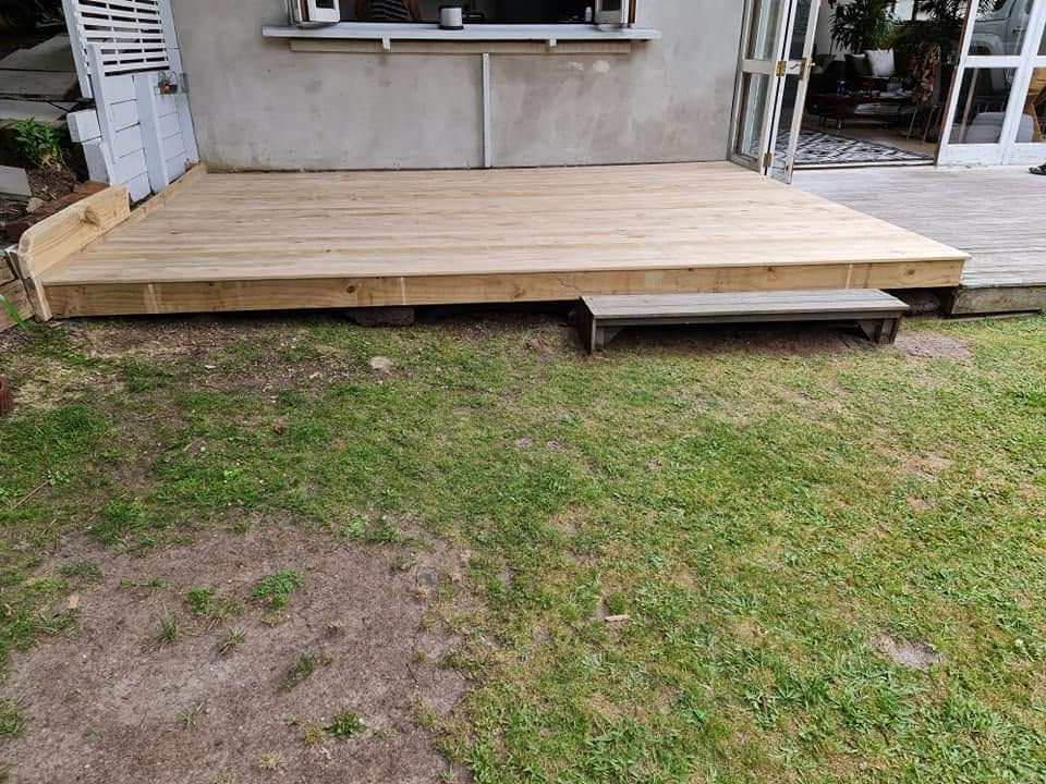 Newly built timber deck in fresh treated pine